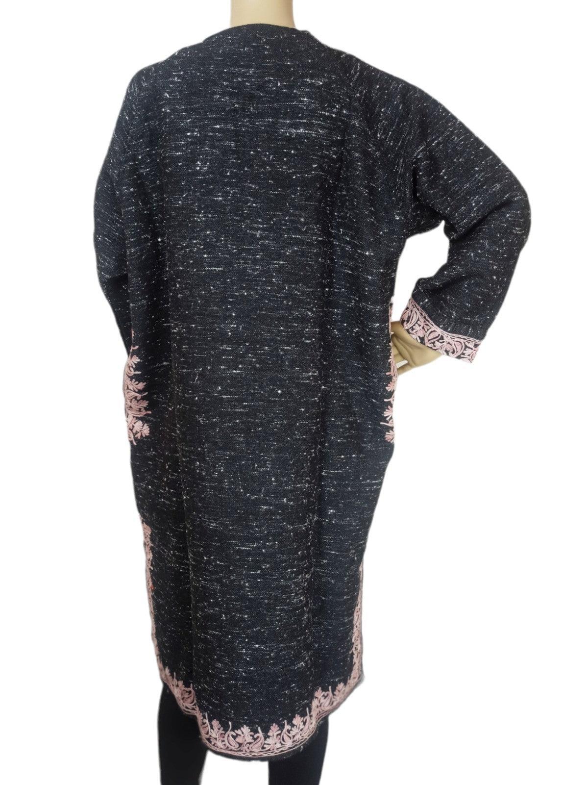 Women Yak Wool Faran | XL Natural Black | V Neck - ZANSKAR ARTS