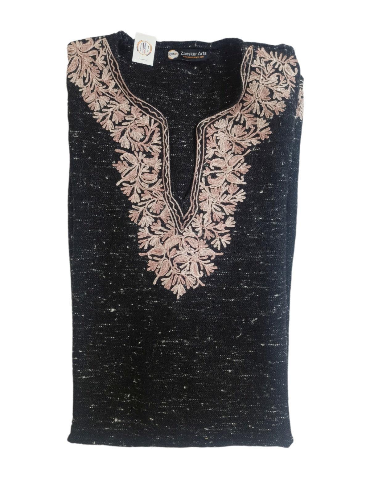 Women Yak Wool Faran | XL Natural Black | V Neck - ZANSKAR ARTS