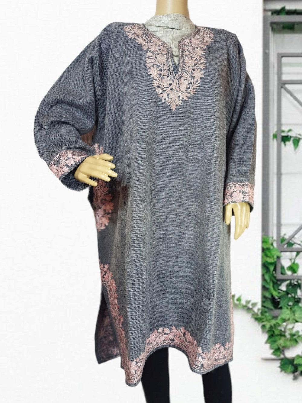 Women Yak Wool Faran | XXL Light Grey | V Neck - ZANSKAR ARTS
