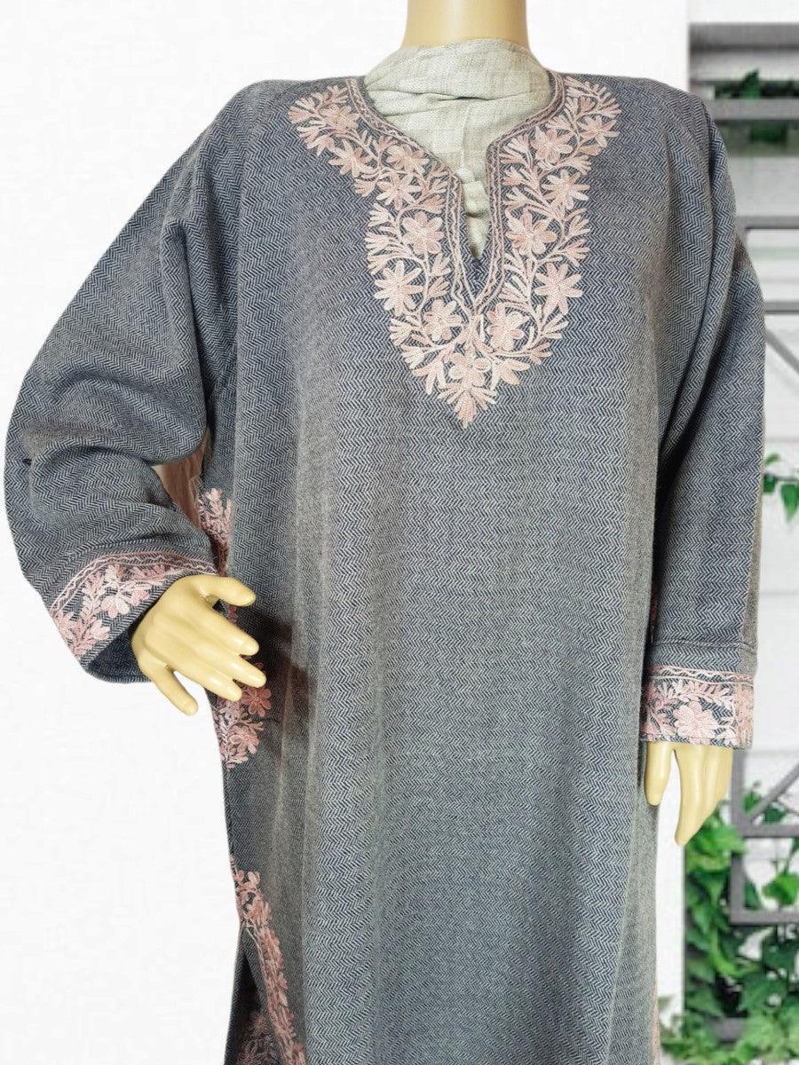 Women Yak Wool Faran | XXL Light Grey | V Neck - ZANSKAR ARTS