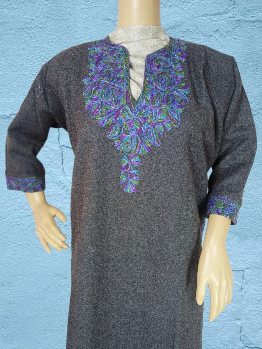 Kids Yak Wool Faran (Pheran) | S Grey | V Neck - ZANSKAR ARTS