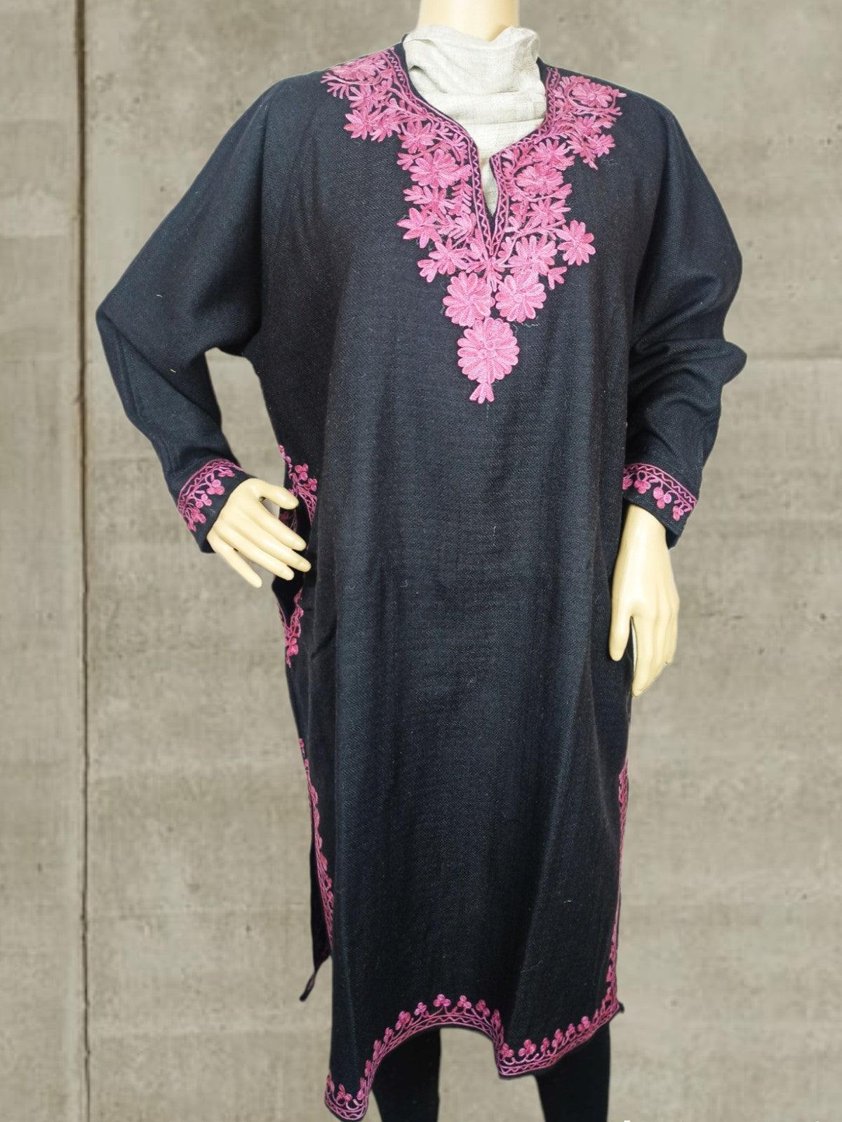 Women Yak Wool Faran | XL Dark Black | V Neck - ZANSKAR ARTS