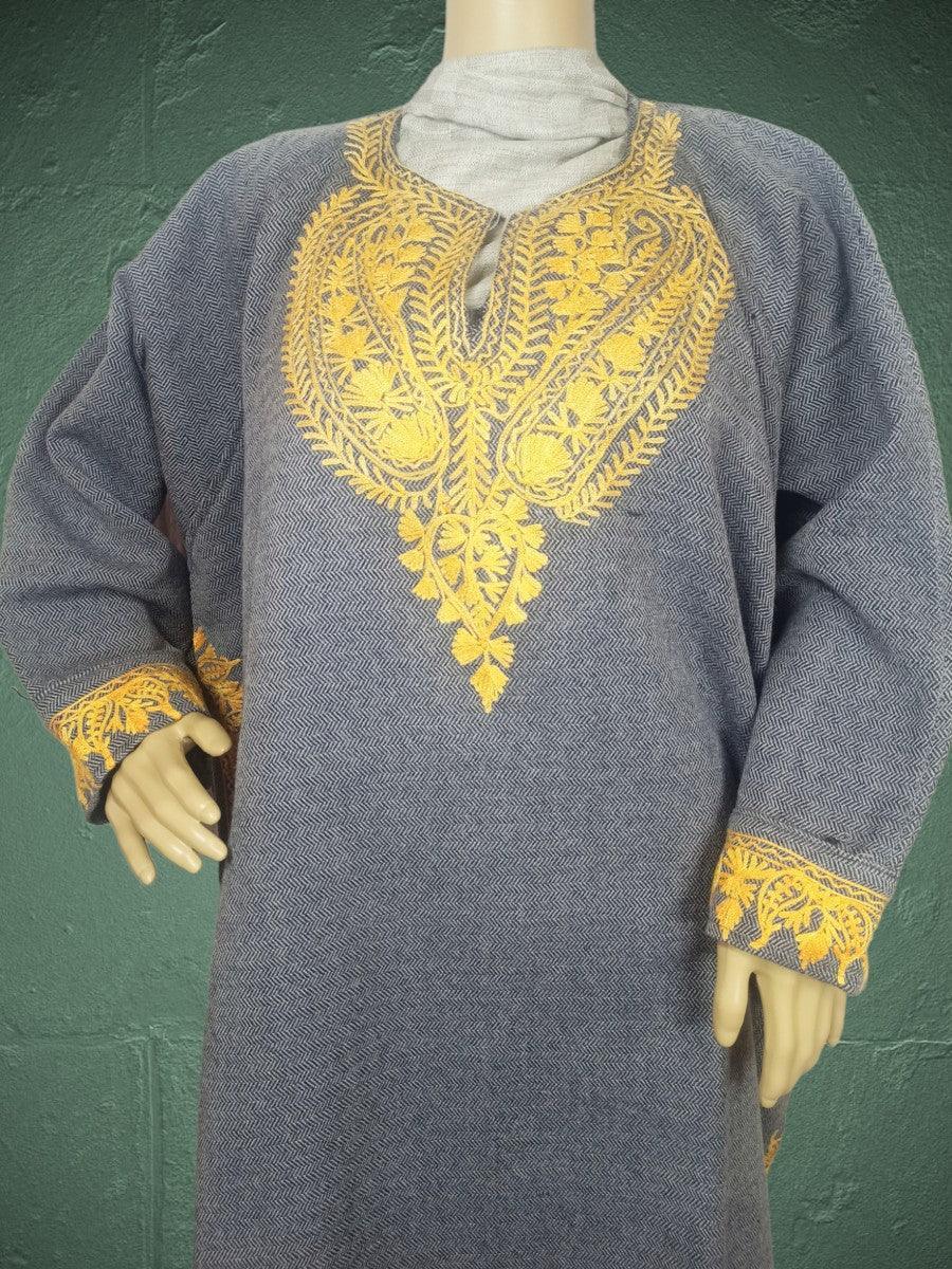 Women Yak Wool Faran | XXL Light Grey | V Neck - ZANSKAR ARTS