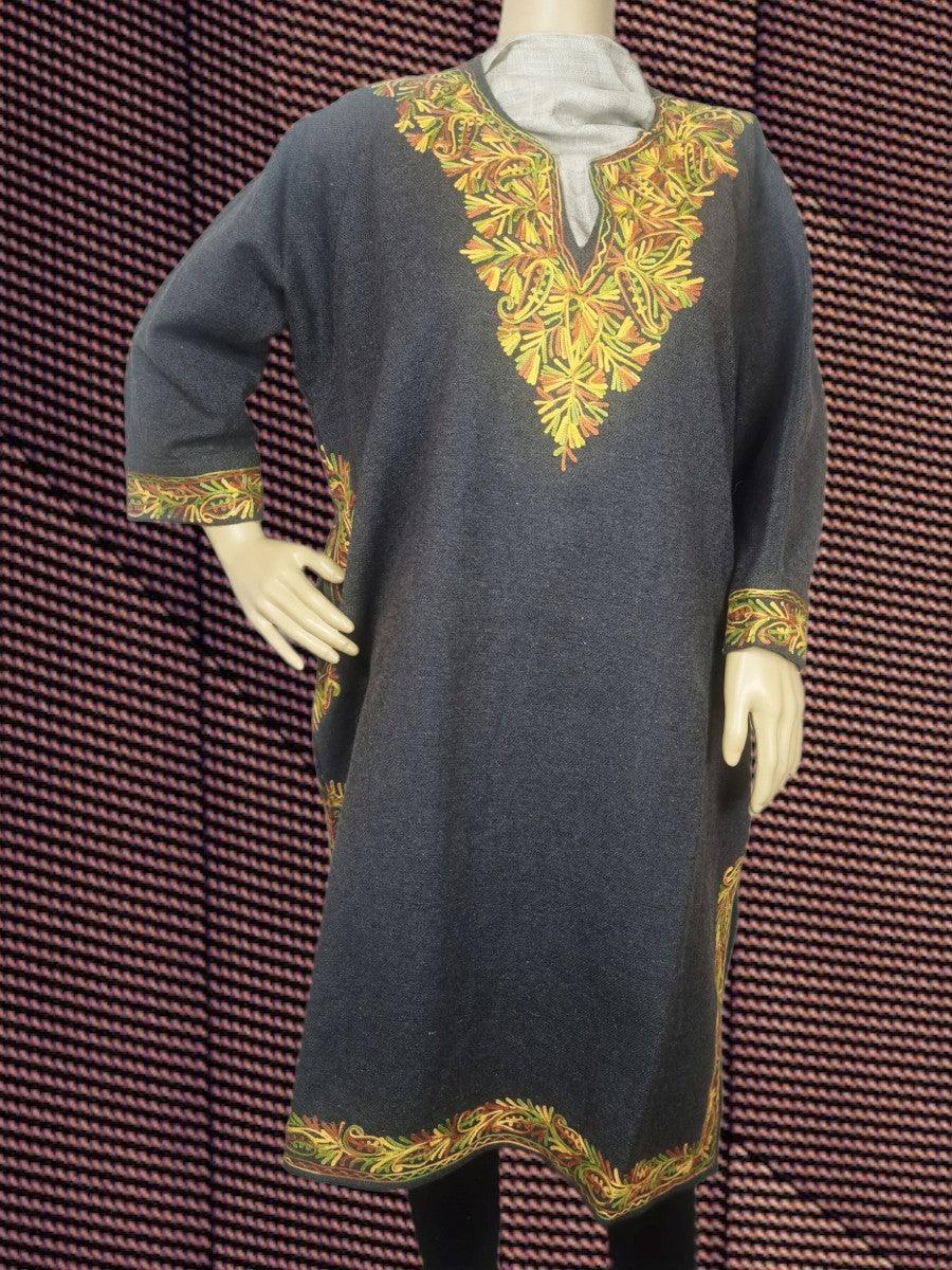 Women Yak Wool Faran | XL Grey | V Neck - ZANSKAR ARTS