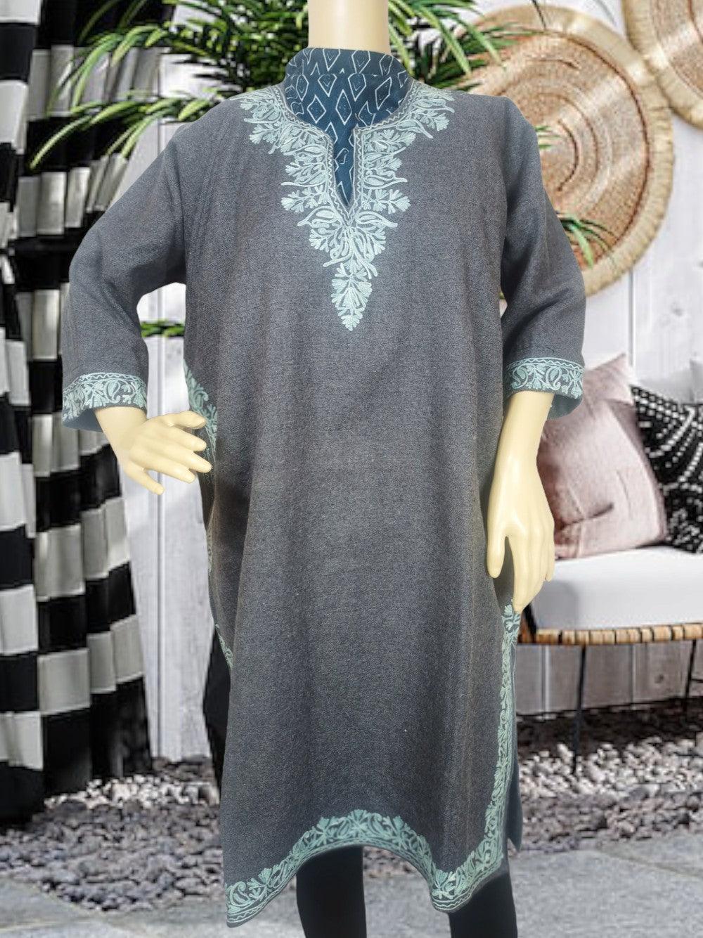 Kids Yak Wool Faran (Pheran) | S Grey | V Neck - ZANSKAR ARTS