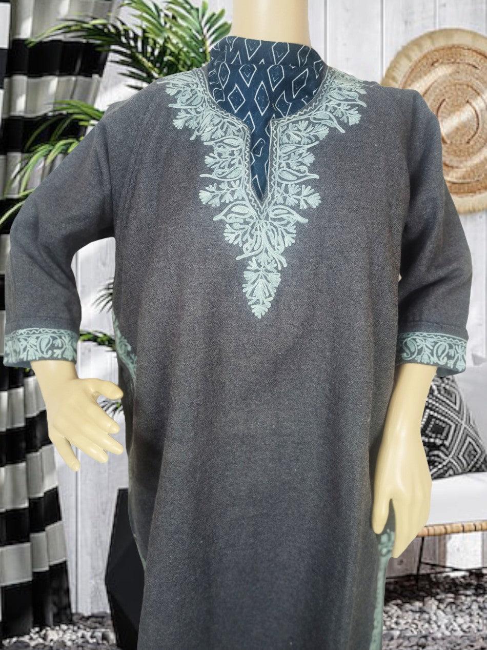 Kids Yak Wool Faran (Pheran) | S Grey | V Neck - ZANSKAR ARTS