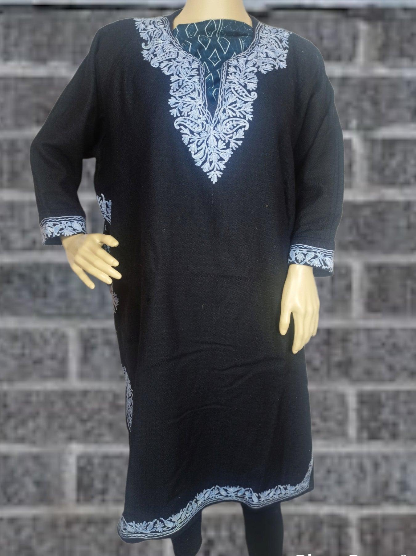 Women Yak Wool Faran | XL Black | V Neck - ZANSKAR ARTS
