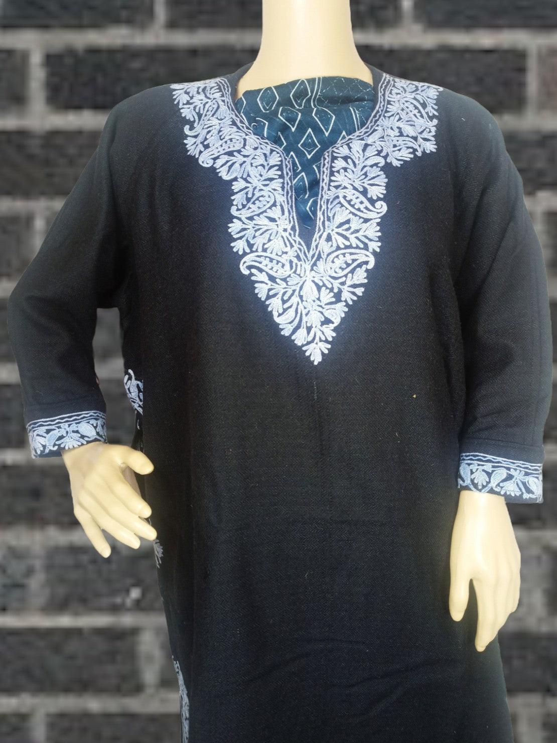 Women Yak Wool Faran | XL Black | V Neck - ZANSKAR ARTS