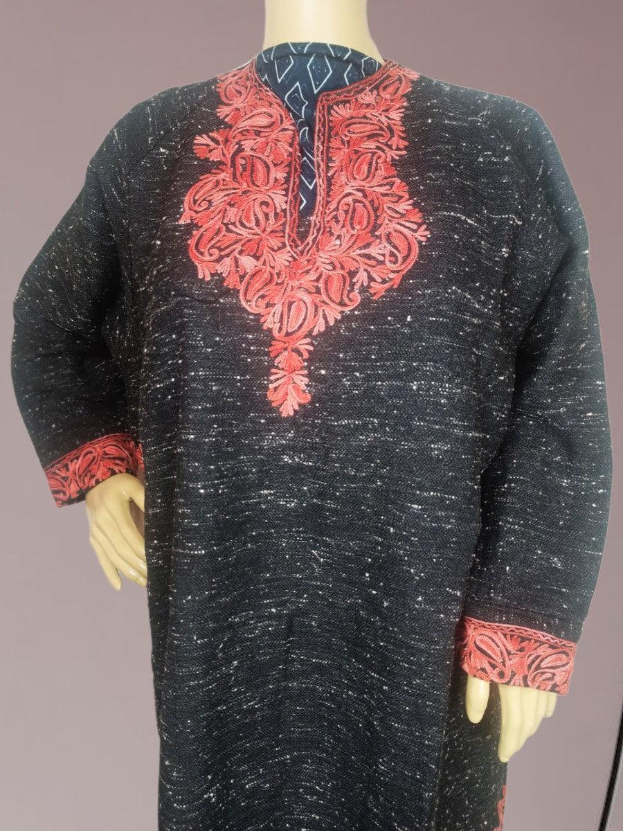 Women Yak Wool Faran | XL Natural Black | V Neck - ZANSKAR ARTS