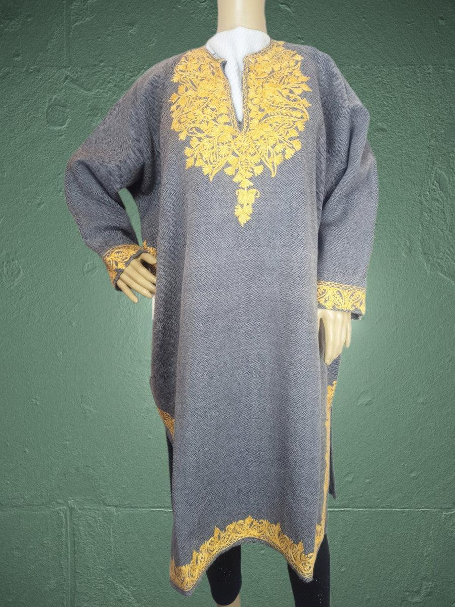 Women Yak Wool Faran | XXL Light Grey | V Neck - ZANSKAR ARTS