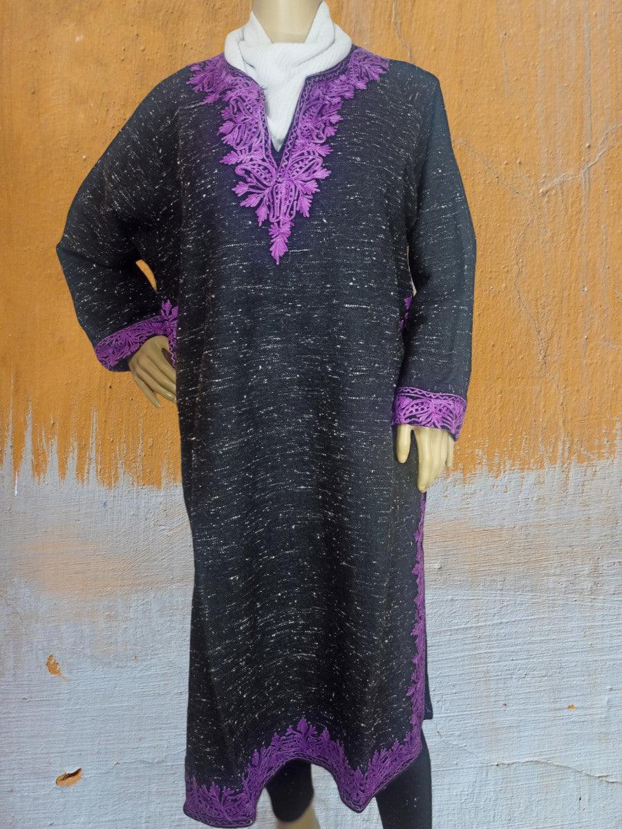 Women Yak Wool Faran | XL Natural Black | V Neck - ZANSKAR ARTS