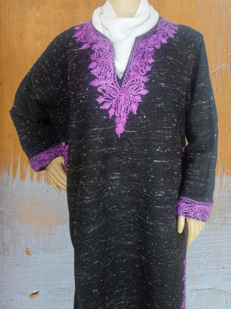 Women Yak Wool Faran | XL Natural Black | V Neck - ZANSKAR ARTS