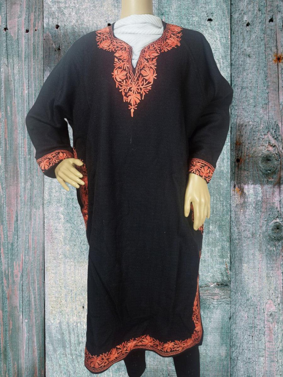 Women Yak Wool Faran | XL Dark Black | V Neck - ZANSKAR ARTS