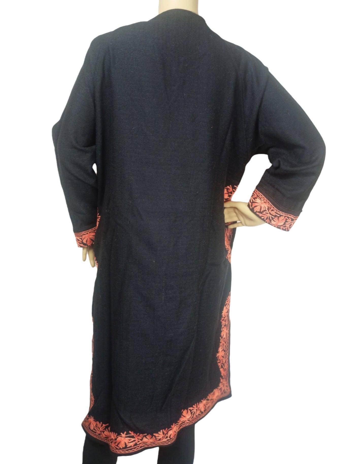 Women Yak Wool Faran | XL Dark Black | V Neck - ZANSKAR ARTS