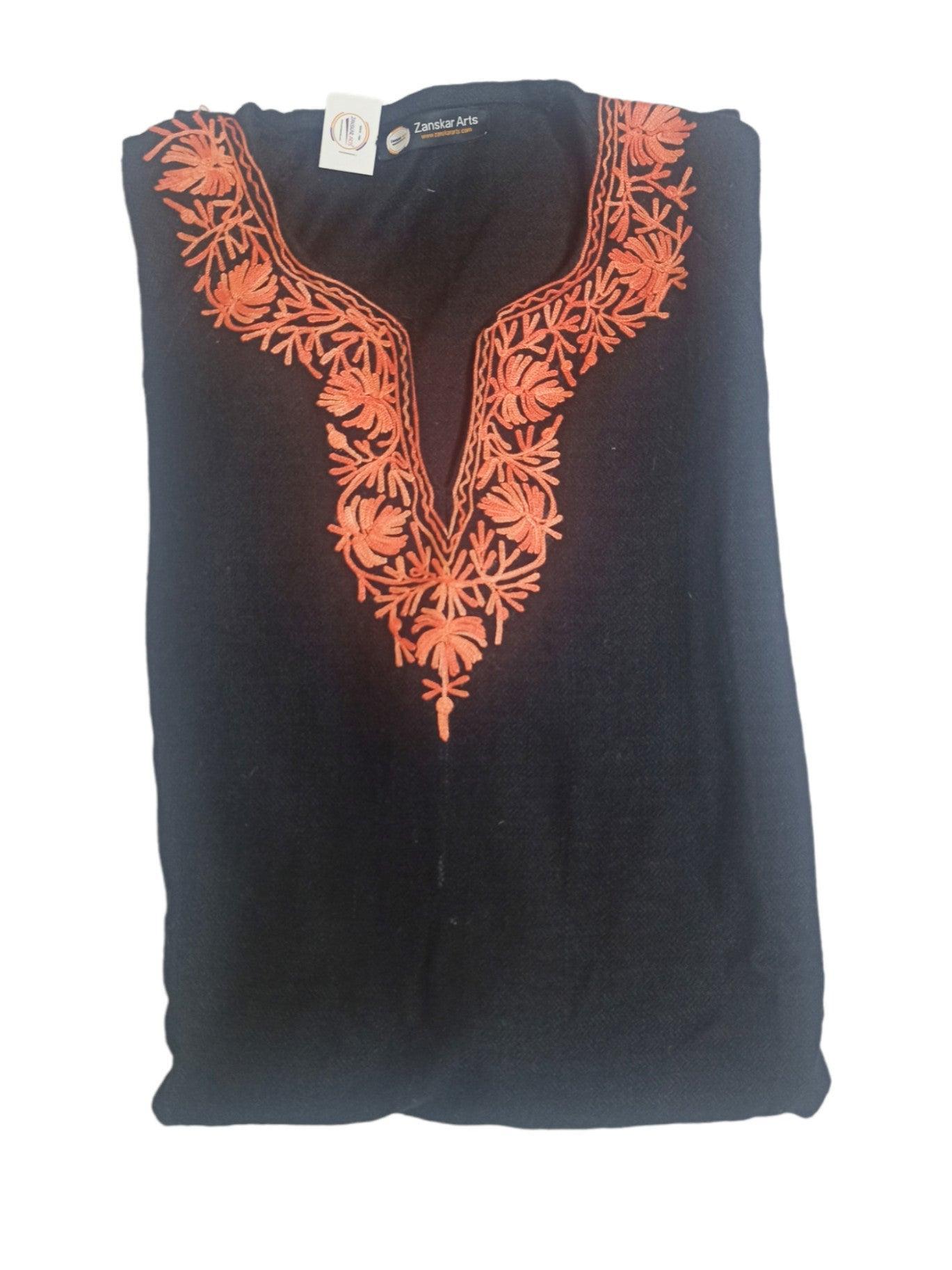 Women Yak Wool Faran | XL Dark Black | V Neck - ZANSKAR ARTS