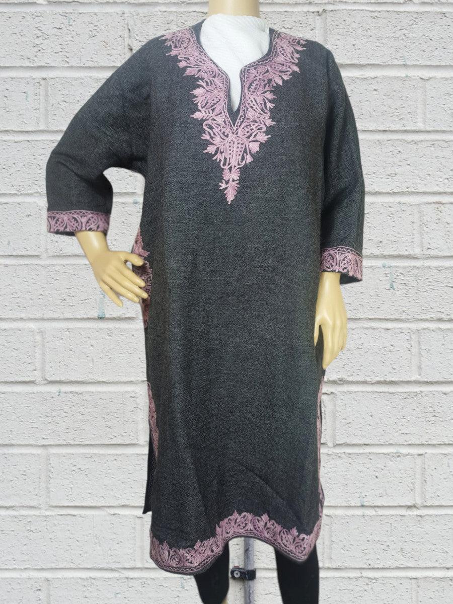 Women Yak Wool Faran | XL Dark Grey | V Neck - ZANSKAR ARTS