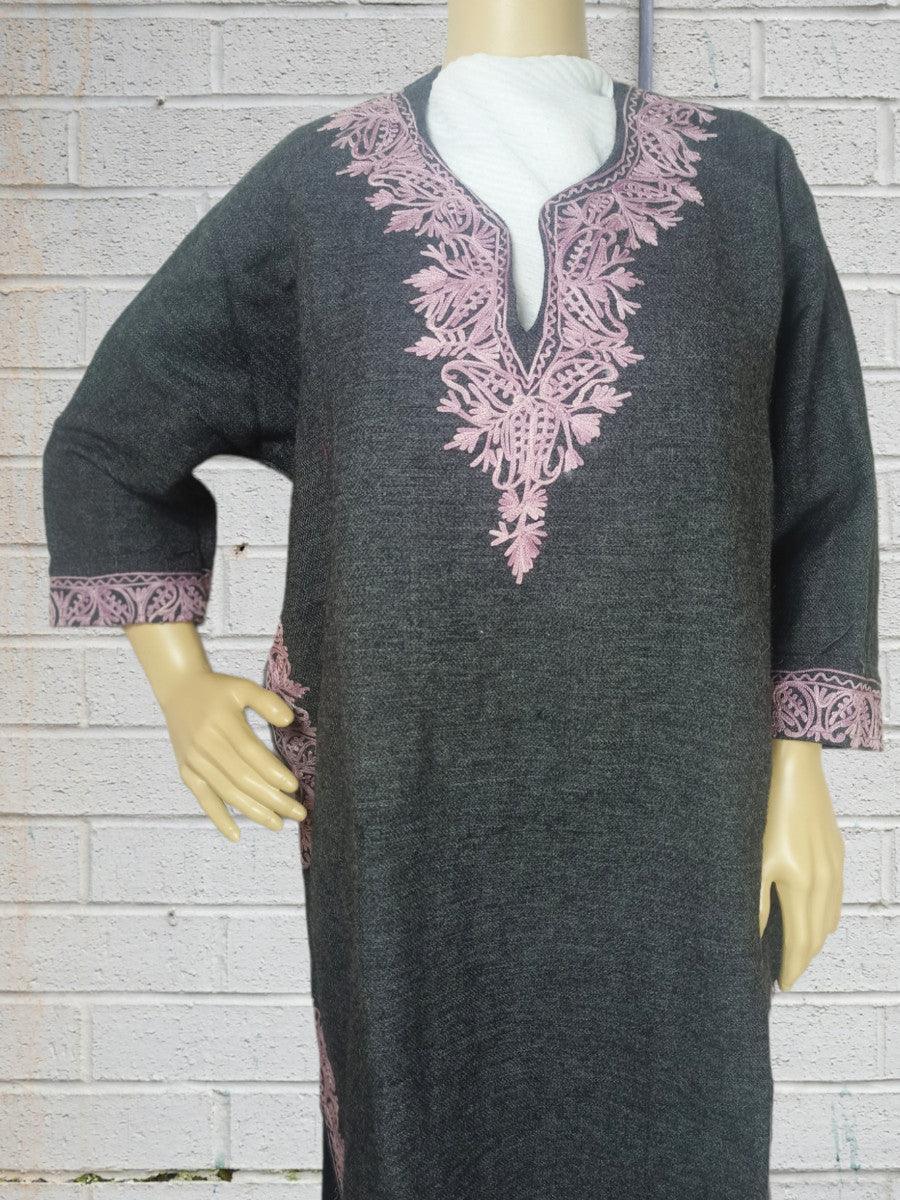 Women Yak Wool Faran | XL Dark Grey | V Neck - ZANSKAR ARTS