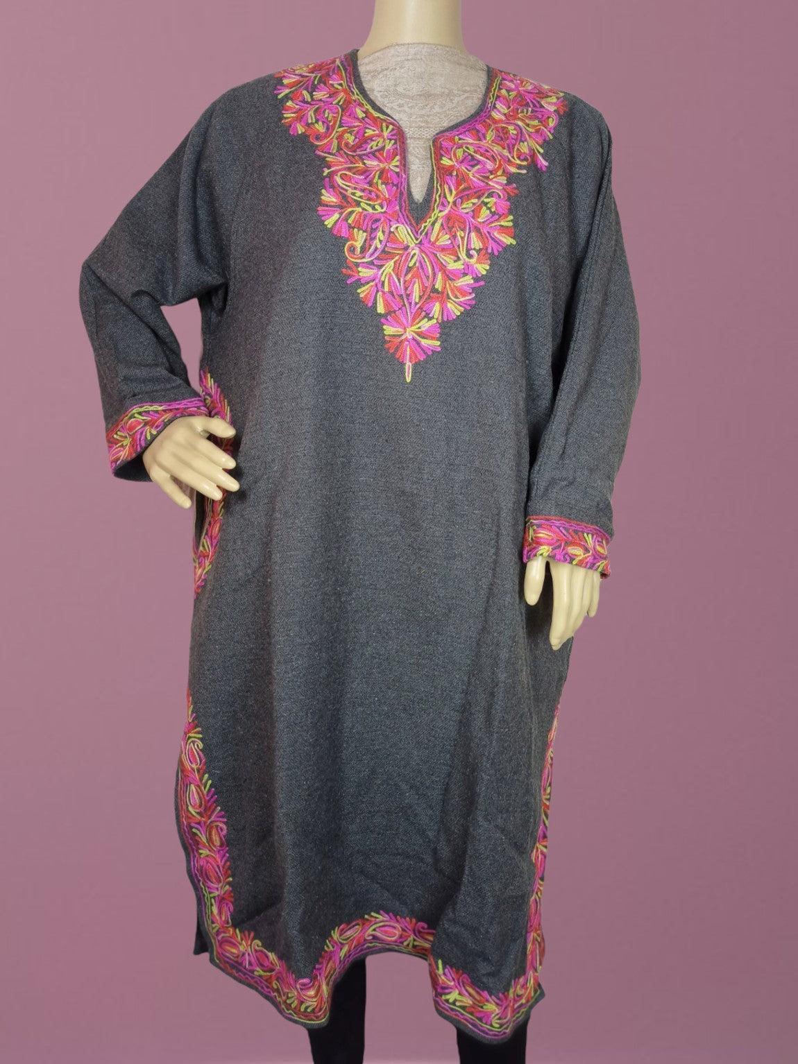 Women Yak Wool Faran | XL Grey | V Neck - ZANSKAR ARTS