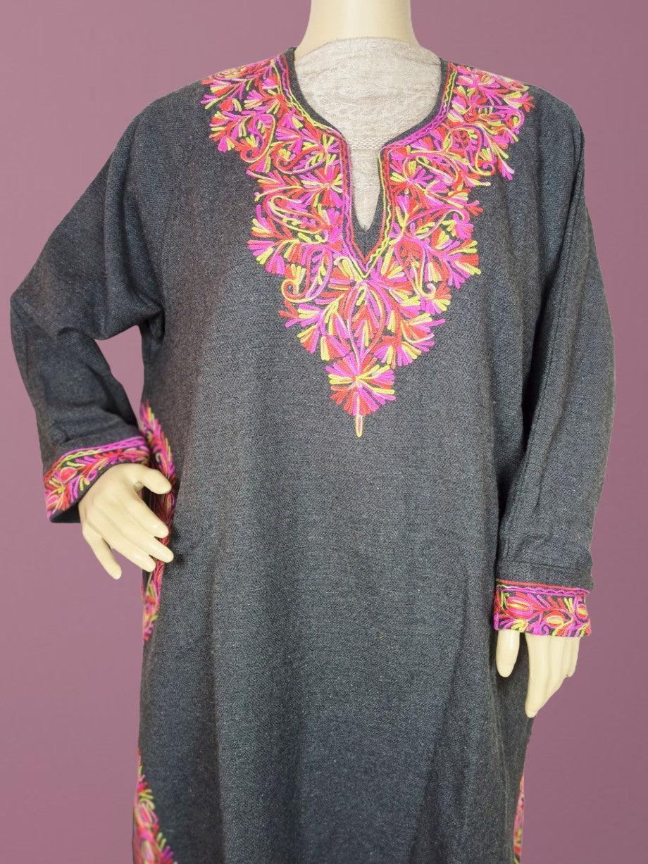 Women Yak Wool Faran | XL Grey | V Neck - ZANSKAR ARTS