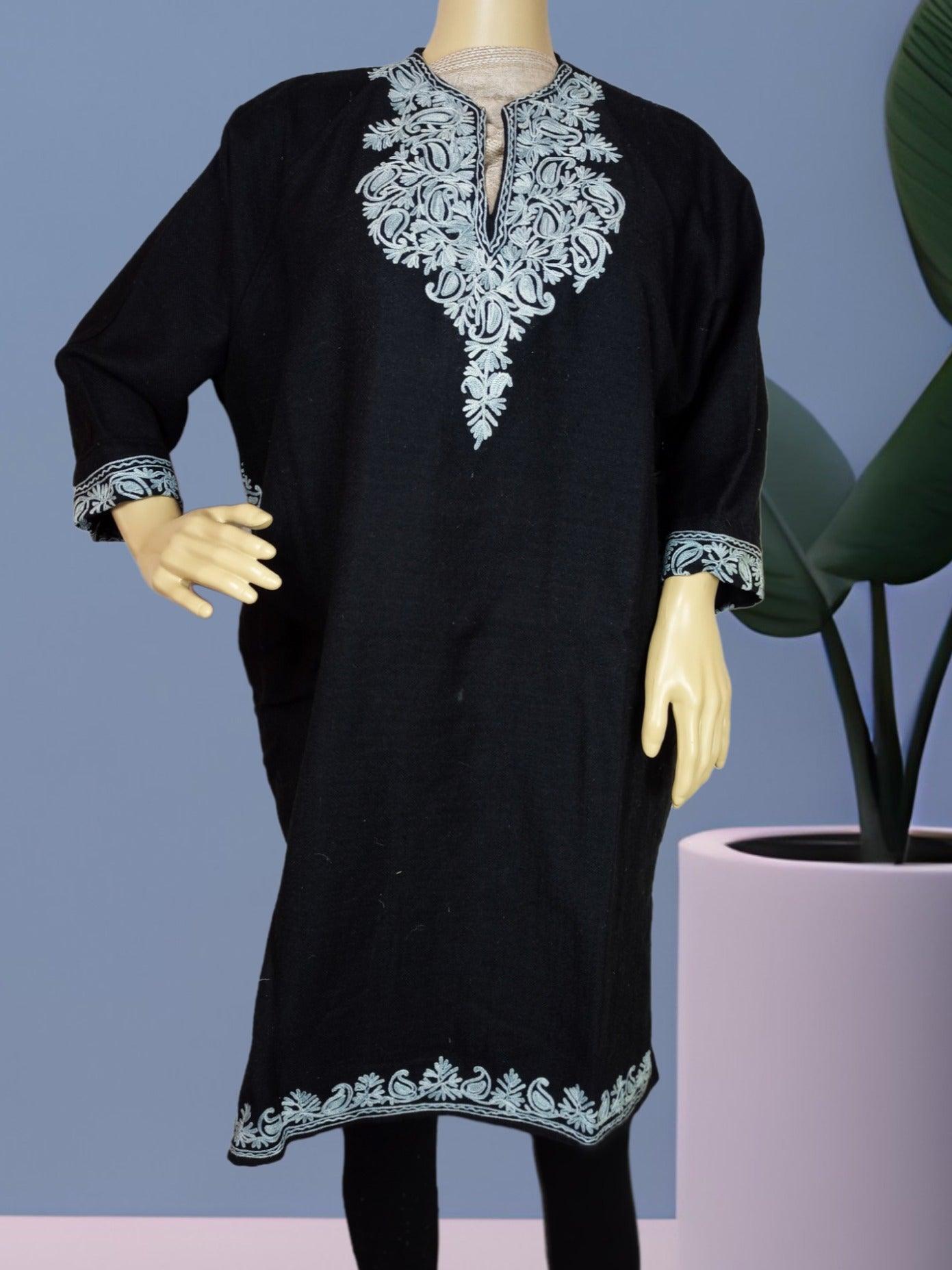 Kids Yak Wool Faran (Pheran) | S Dark Black | V Neck - ZANSKAR ARTS