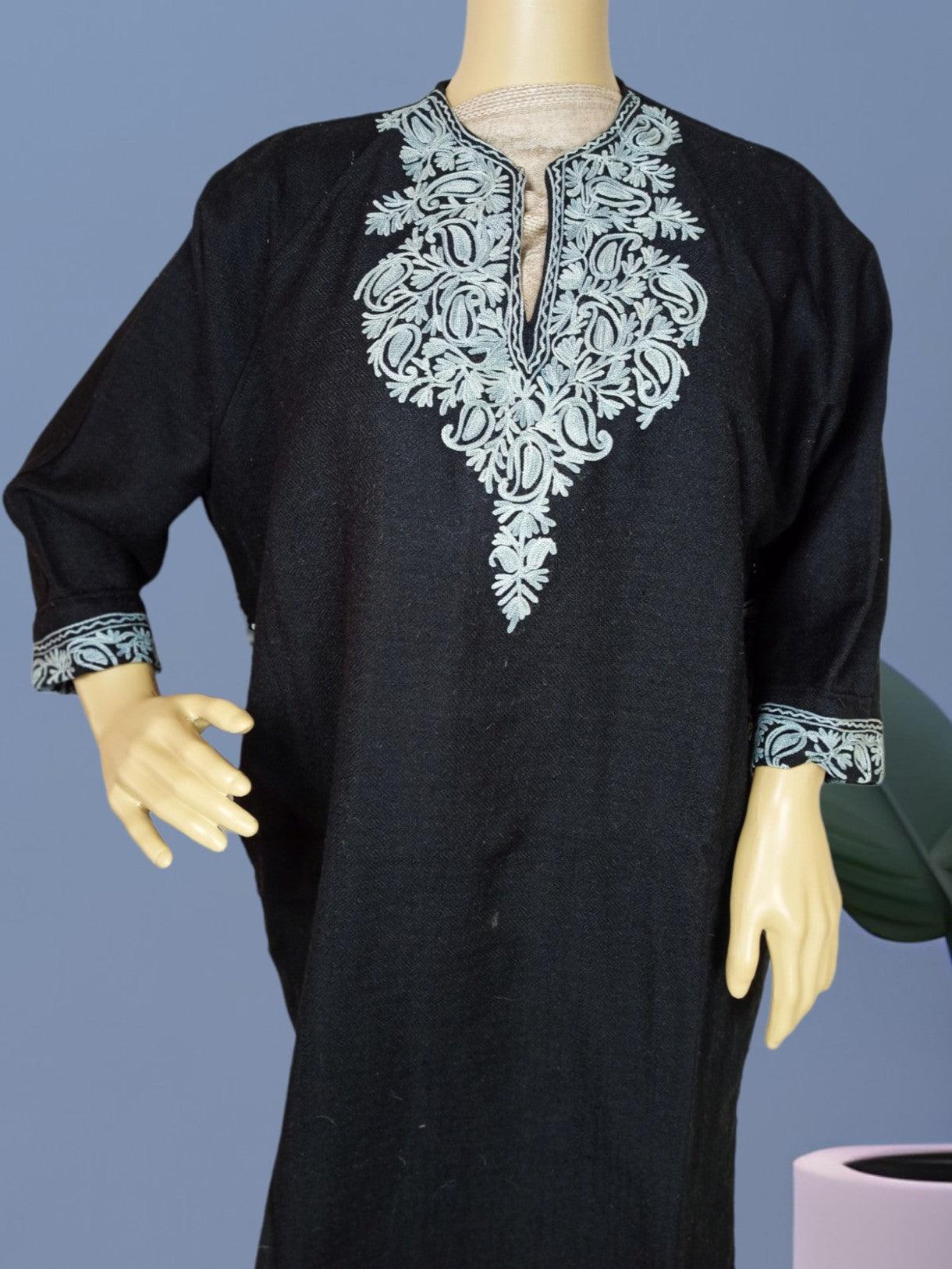 Kids Yak Wool Faran (Pheran) | S Dark Black | V Neck - ZANSKAR ARTS