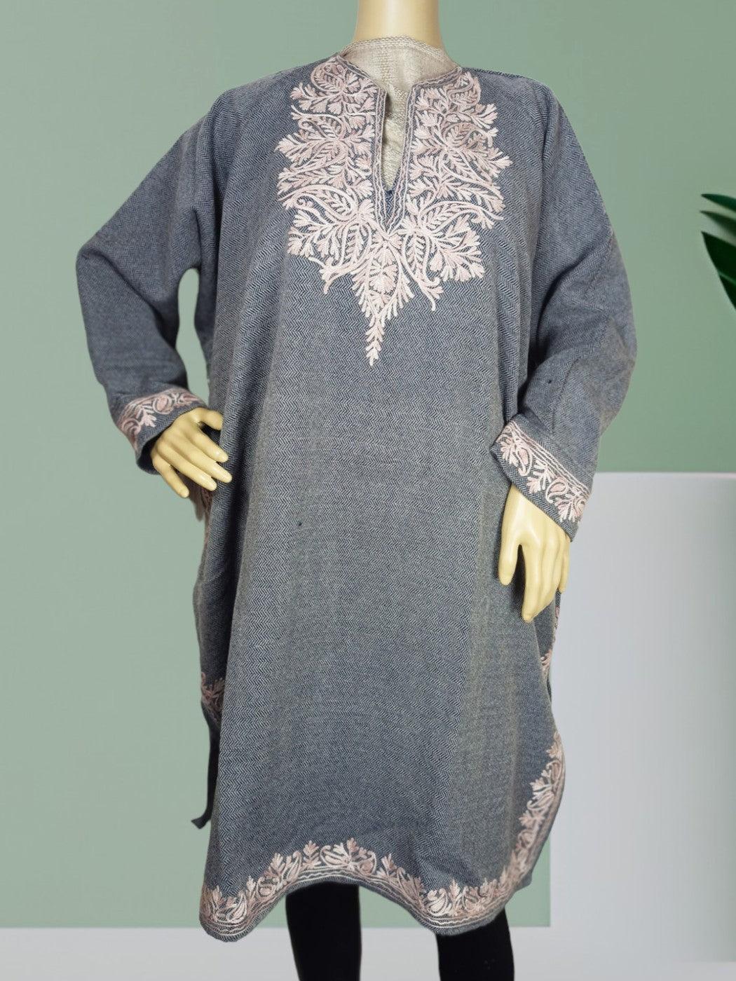 Women Yak Wool Faran | XXL Light Grey | V Neck - ZANSKAR ARTS