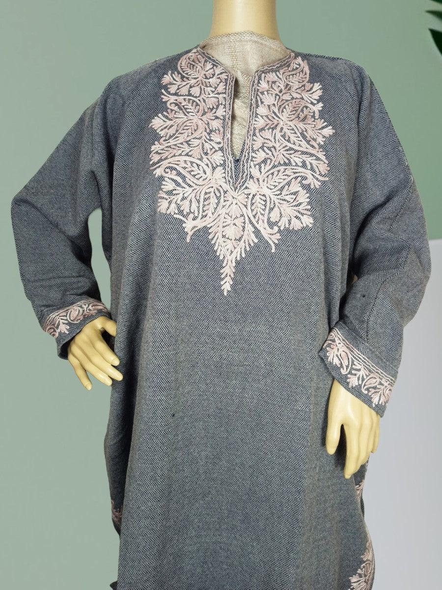 Women Yak Wool Faran | XXL Light Grey | V Neck - ZANSKAR ARTS