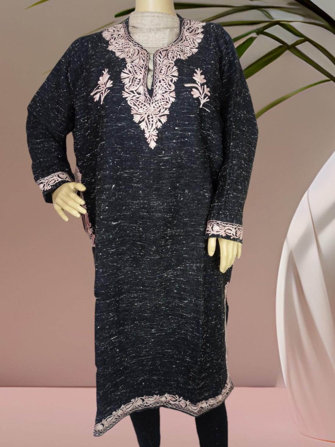 Women Yak Wool Faran | XL Natural Black | V Neck - ZANSKAR ARTS