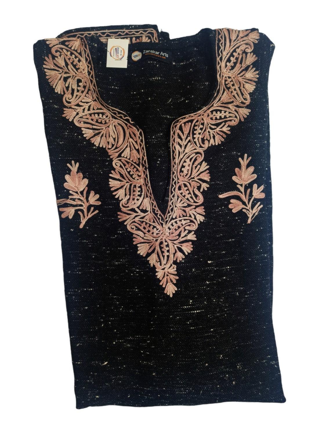 Women Yak Wool Faran | XL Natural Black | V Neck - ZANSKAR ARTS