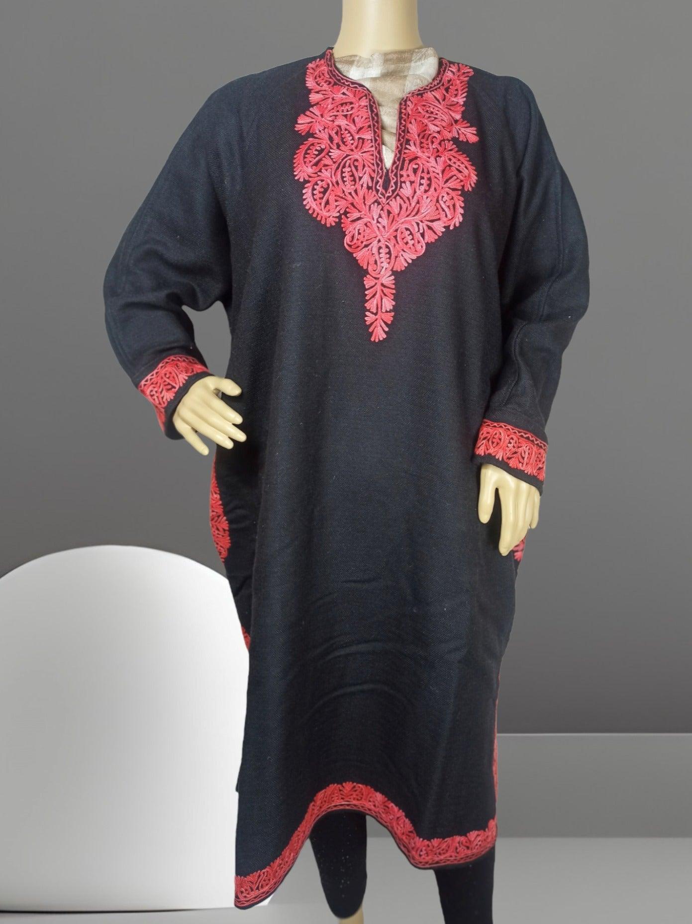 Women Yak Wool Faran | XXL Dark Black | V Neck - ZANSKAR ARTS