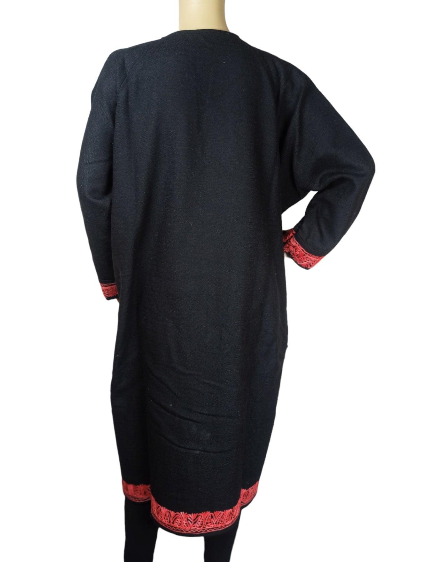 Women Yak Wool Faran | XXL Dark Black | V Neck - ZANSKAR ARTS