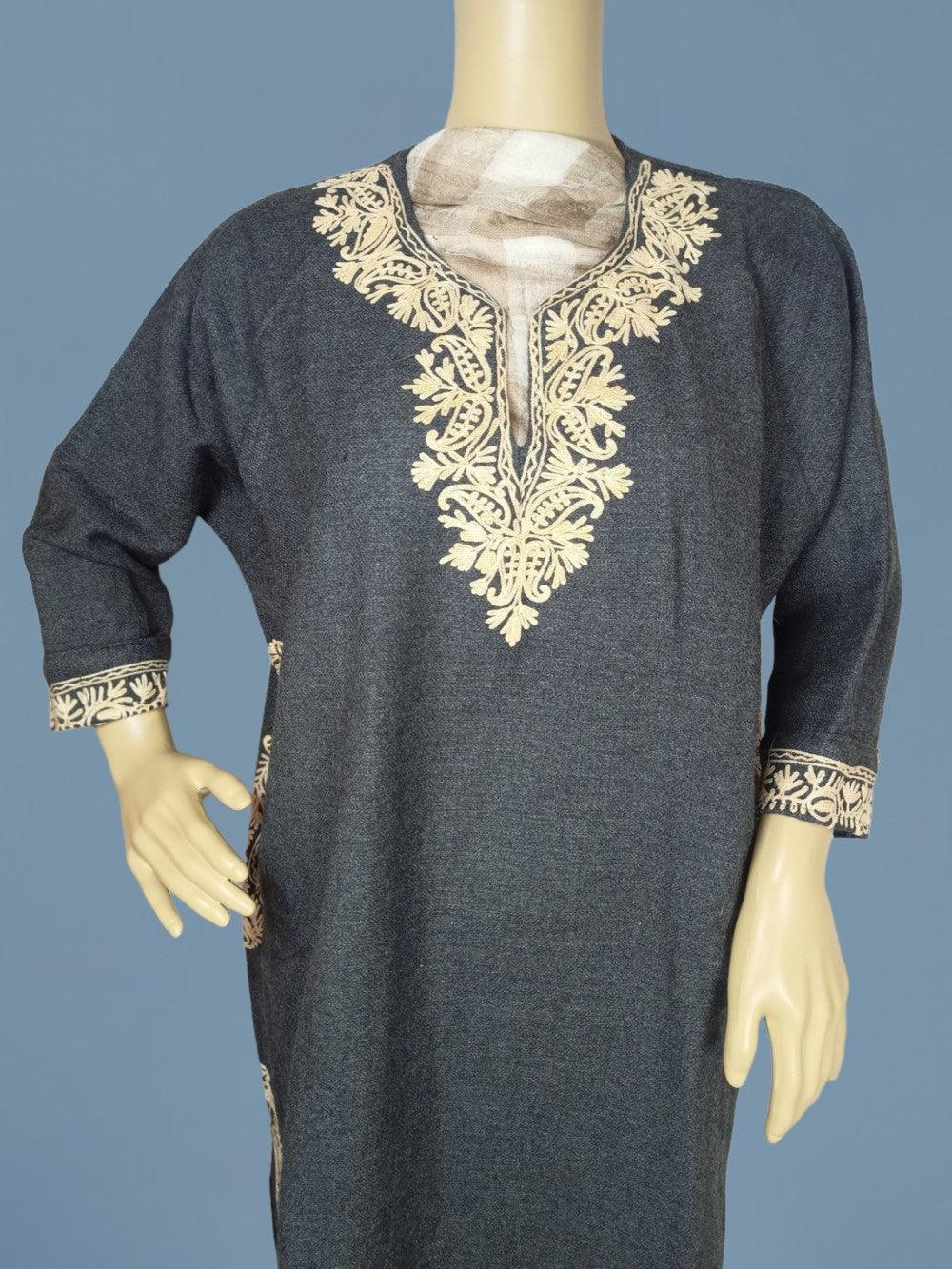 Kids Yak Wool Faran (Pheran) | S Grey | V Neck - ZANSKAR ARTS