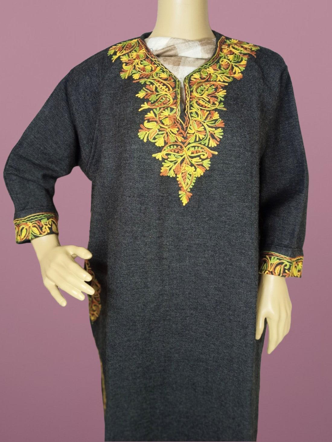 Kids Yak Wool Faran (Pheran) | L Dark Grey | V Neck - ZANSKAR ARTS