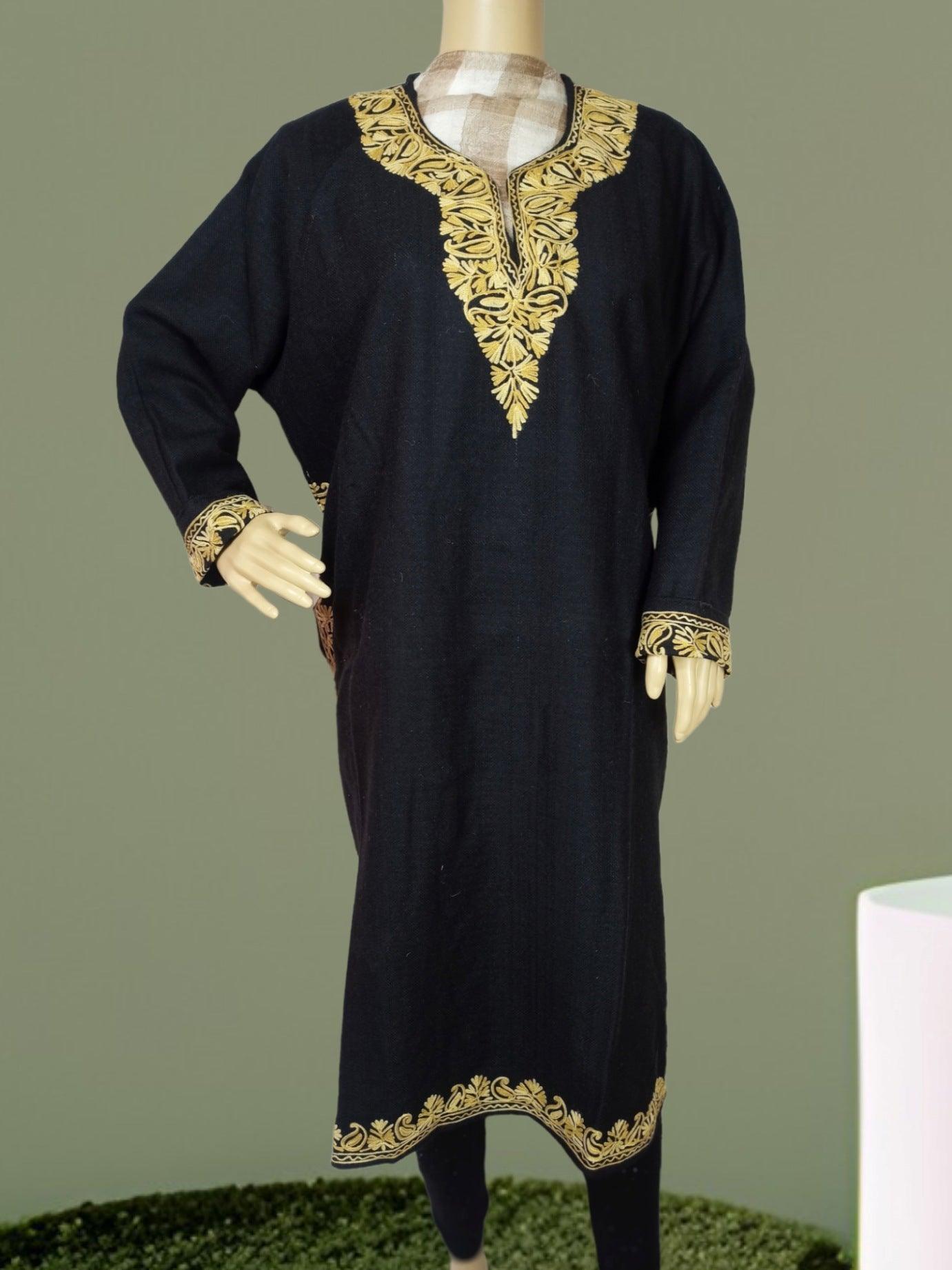 Women Yak Wool Faran | XL Black | V Neck - ZANSKAR ARTS