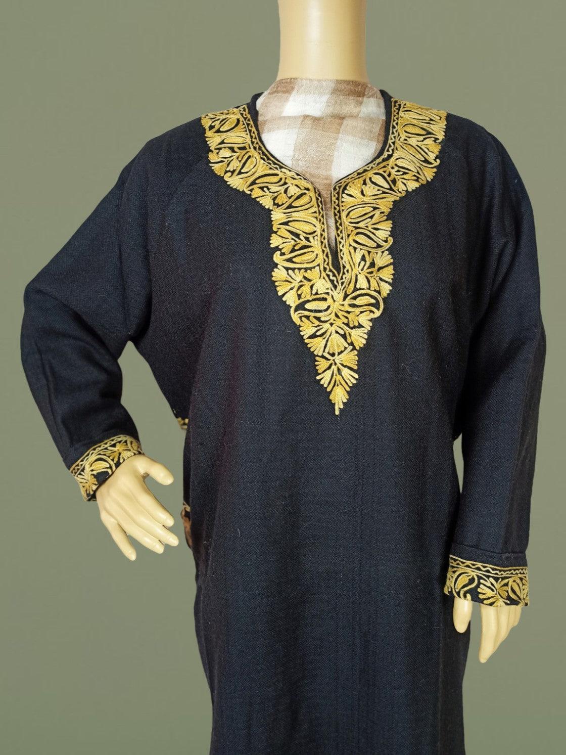 Women Yak Wool Faran | XL Black | V Neck - ZANSKAR ARTS