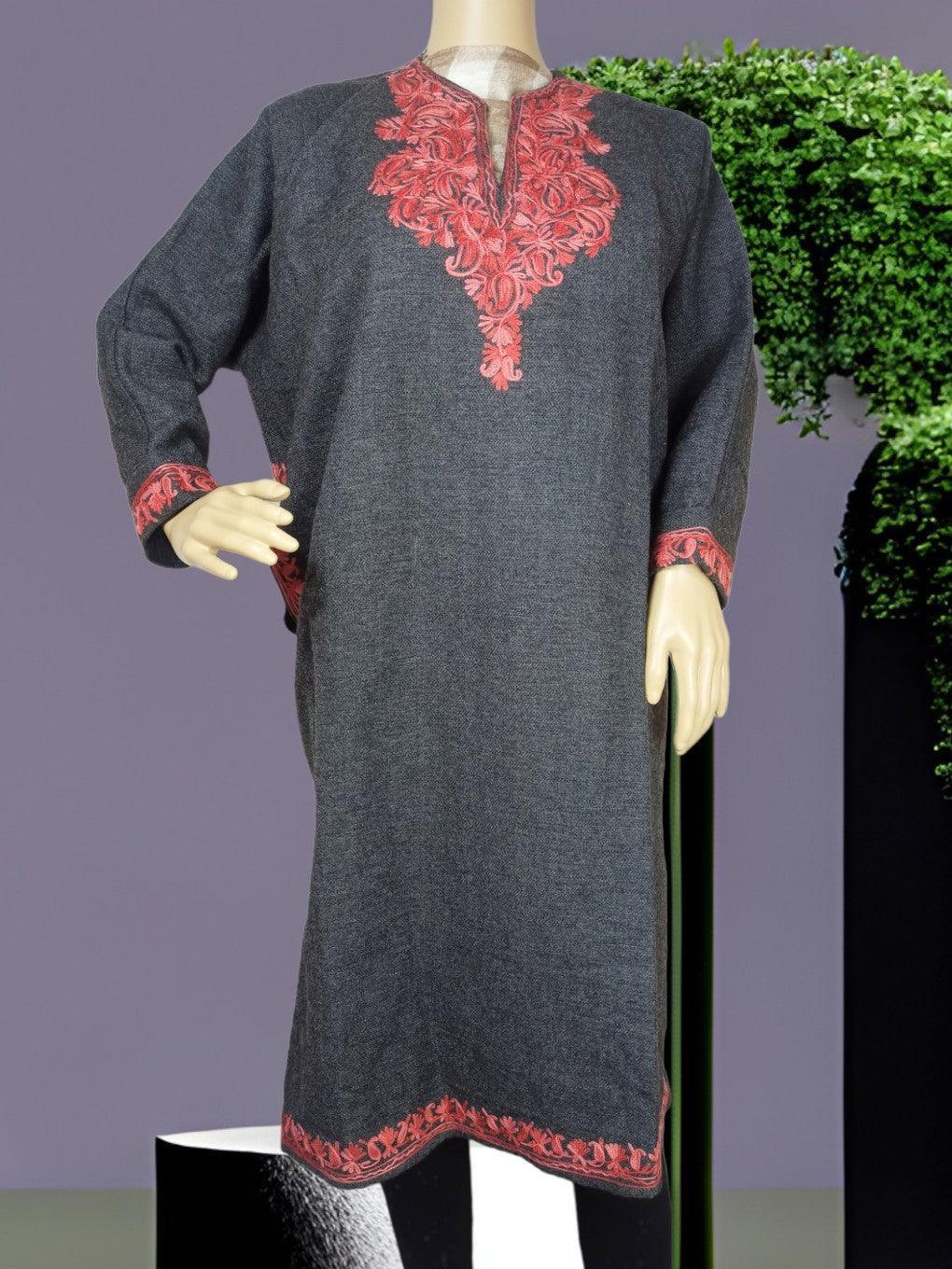 Women Yak Wool Faran | XL Dark Grey | V Neck - ZANSKAR ARTS