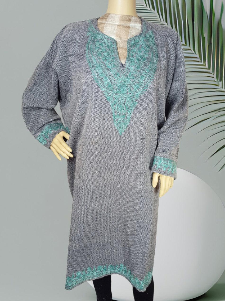 Women Yak Wool Faran | XXL Light Grey | V Neck - ZANSKAR ARTS
