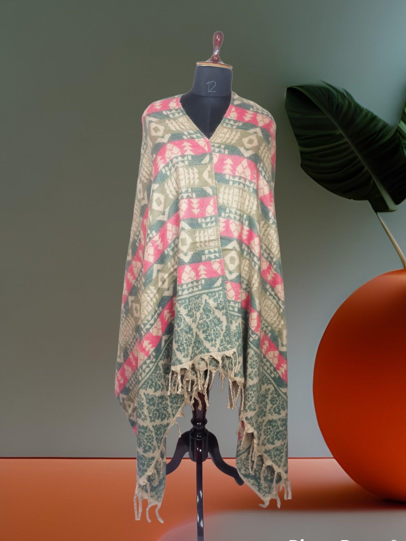 Tibet Yak Wool Shawl | Blanket Size | Multicolour - ZANSKAR ARTS