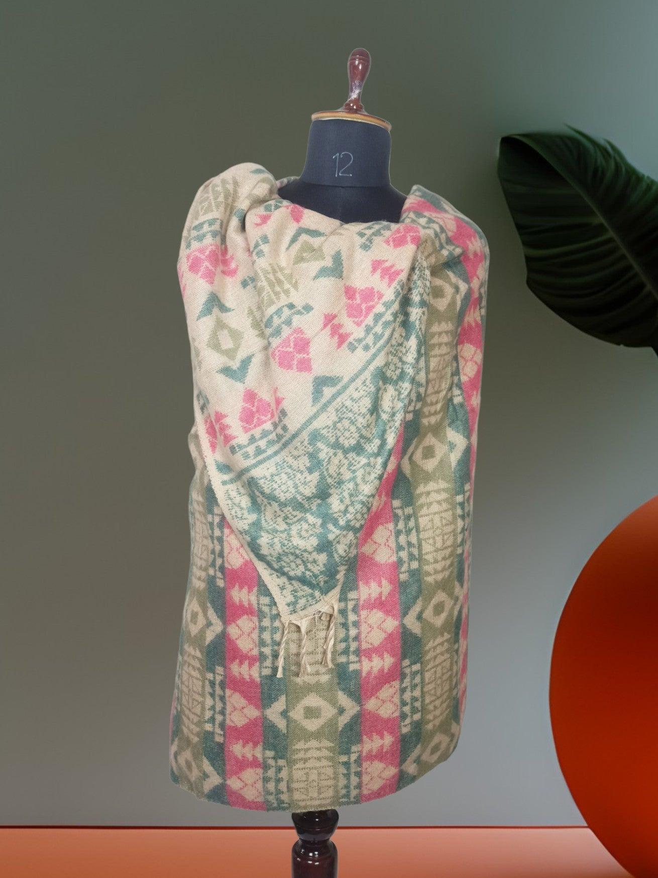 Tibet Yak Wool Shawl | Blanket Size | Multicolour - ZANSKAR ARTS