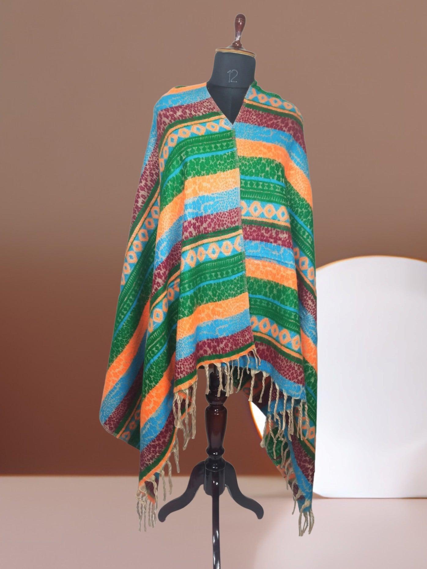 Tibet Yak Wool Shawl | Blanket Size | Multicolour - ZANSKAR ARTS