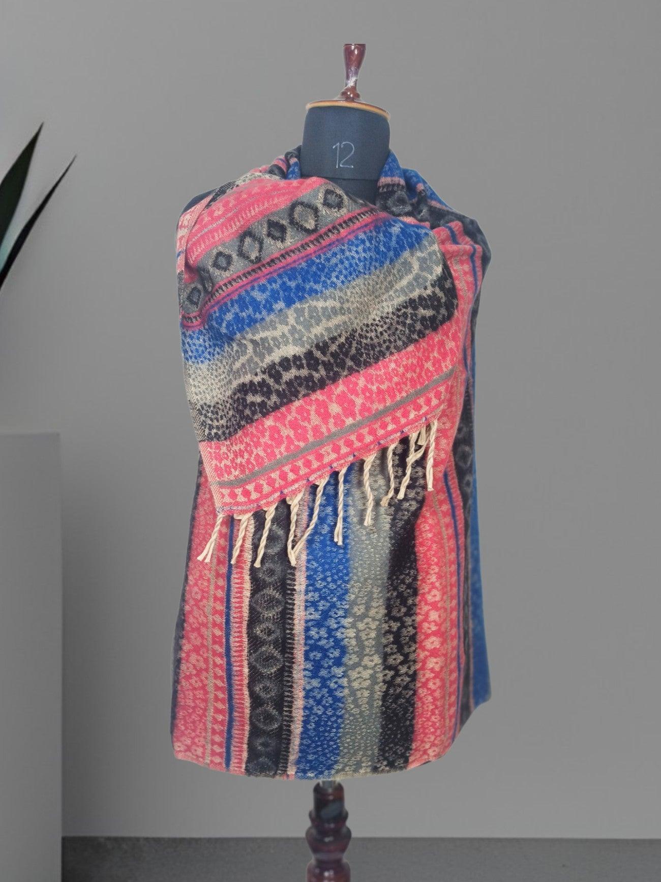 Tibet Yak Wool Shawl | Blanket Size | Multicolour - ZANSKAR ARTS