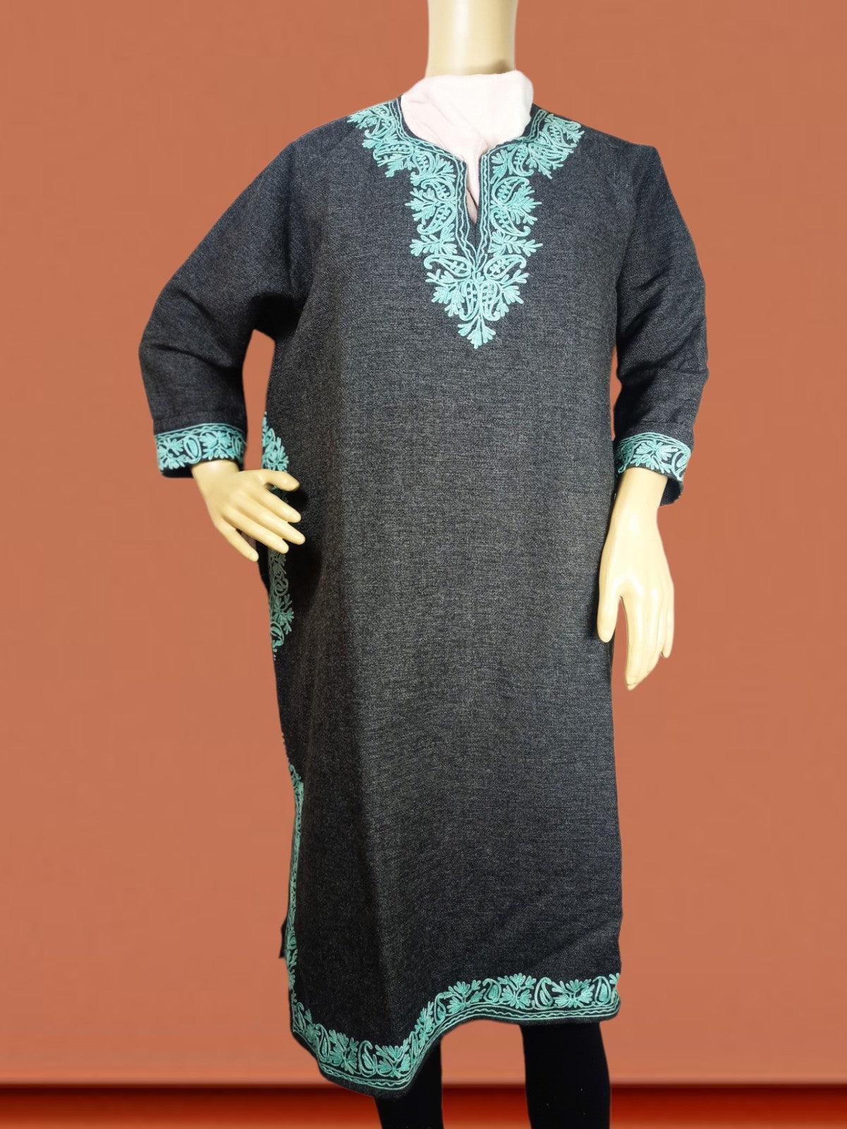Kids Yak Wool Faran (Pheran) | S Dark Grey | V Neck - ZANSKAR ARTS
