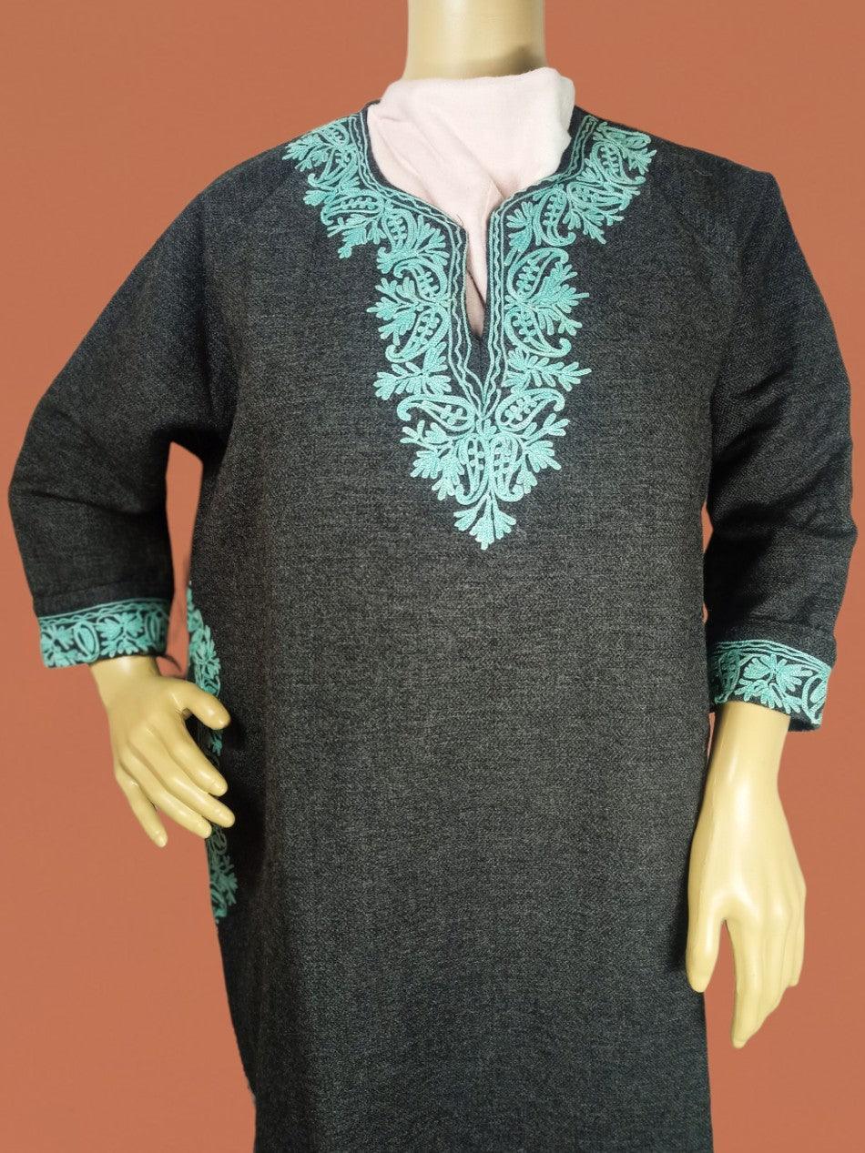 Kids Yak Wool Faran (Pheran) | S Dark Grey | V Neck - ZANSKAR ARTS