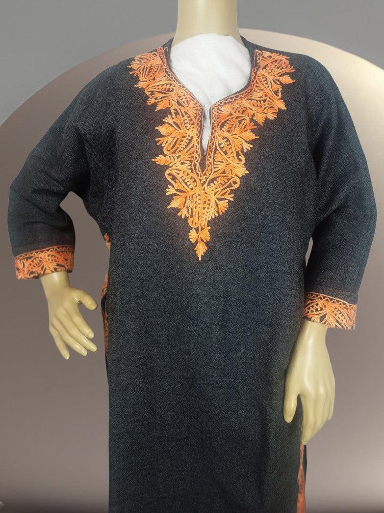 Kids Yak Wool Faran (Pheran) | L Dark Grey | V Neck - ZANSKAR ARTS
