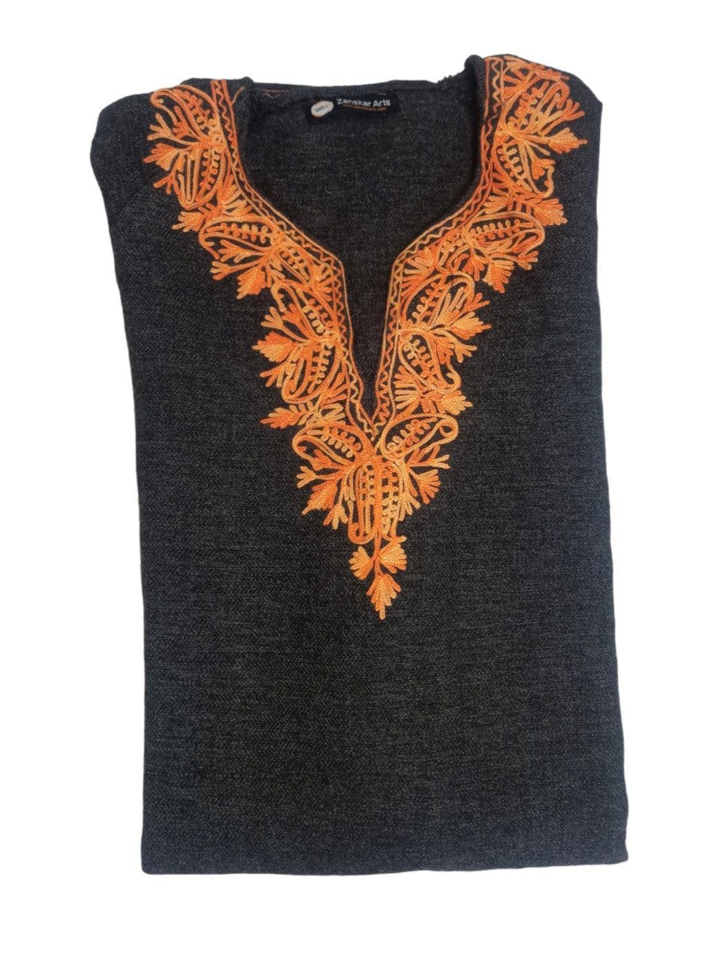 Kids Yak Wool Faran (Pheran) | L Dark Grey | V Neck - ZANSKAR ARTS