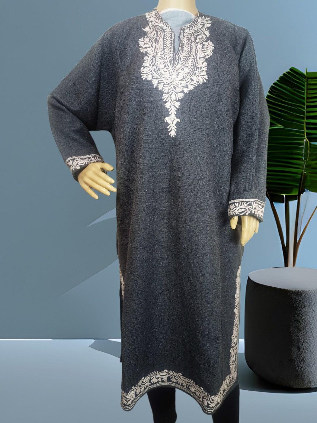 Women Yak Wool Faran | XL Grey | V Neck - ZANSKAR ARTS