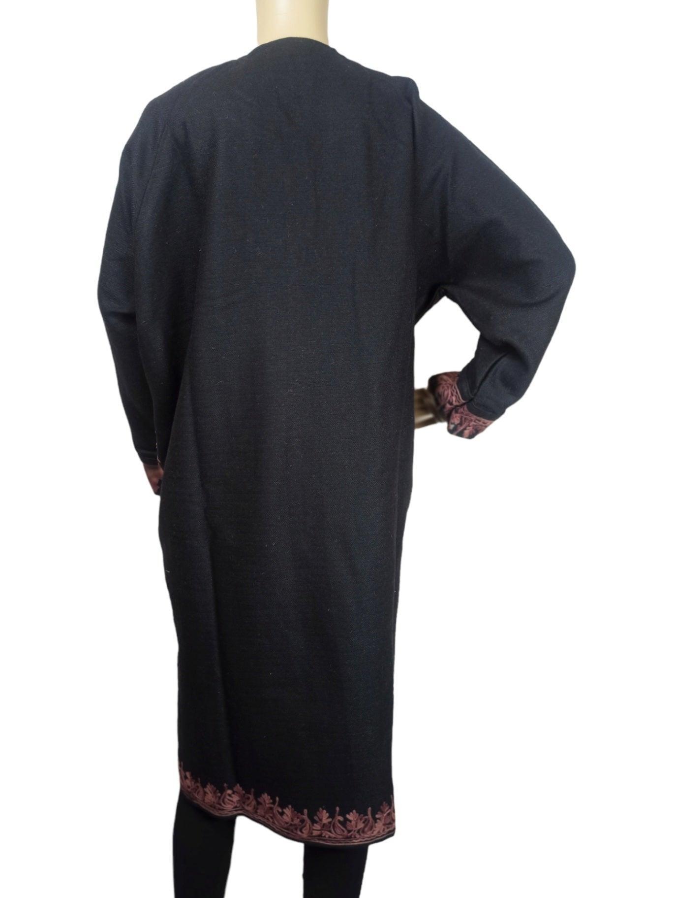 Women Yak Wool Faran | XXL Dark Black | V Neck - ZANSKAR ARTS