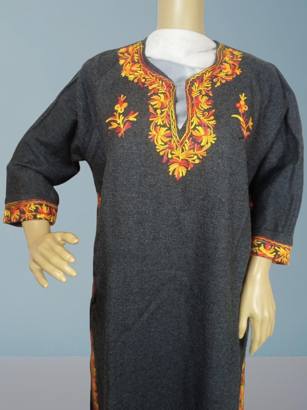 Kids Yak Wool Faran (Pheran) | S Grey | V Neck - ZANSKAR ARTS