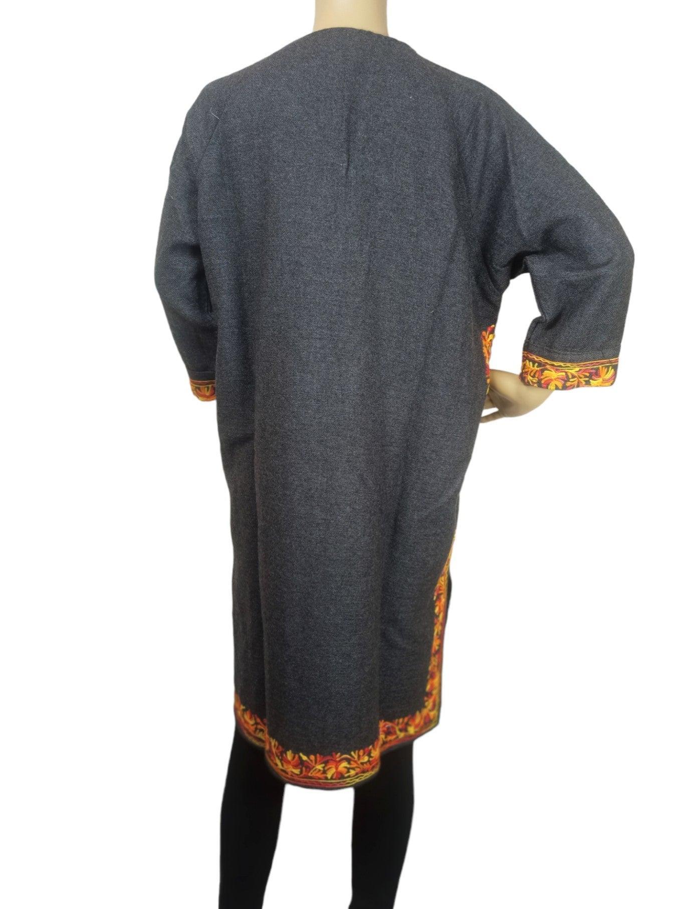 Kids Yak Wool Faran (Pheran) | S Grey | V Neck - ZANSKAR ARTS