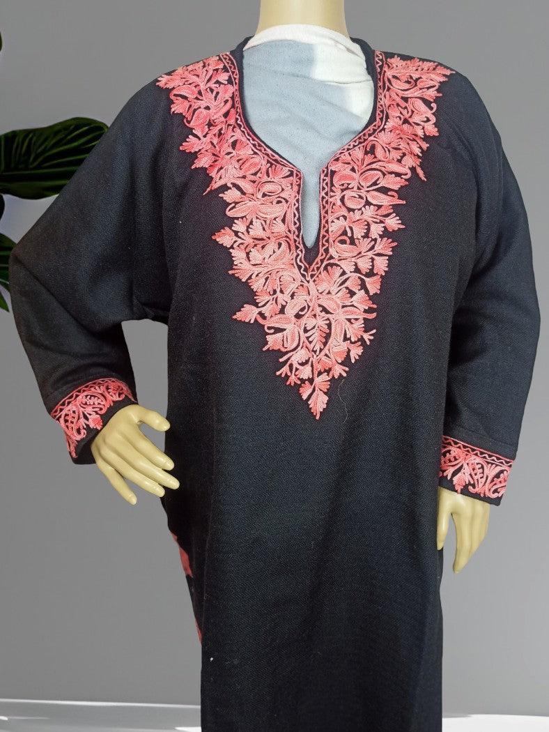 Women Yak Wool Faran | XXL Dark Black | V Neck - ZANSKAR ARTS